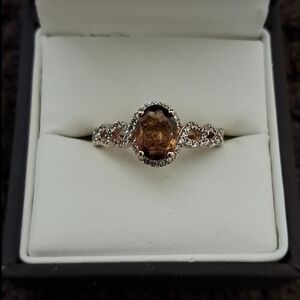 Golden Tourmaline & White Ziron Halo Enfinity style Ring.